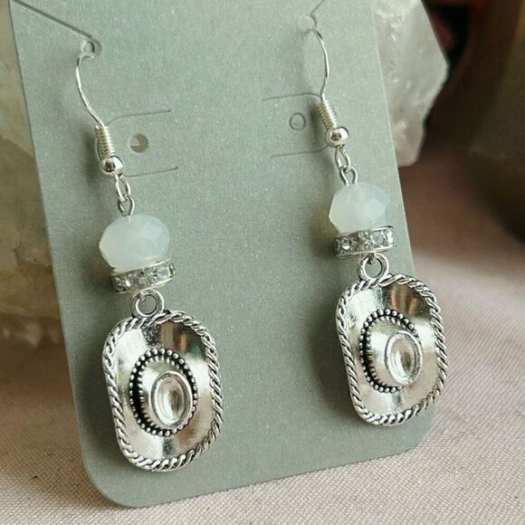 Cowboy Hat Dangle Rhinestone Earrings .925 Sterling Silver - Picture 1 of 5